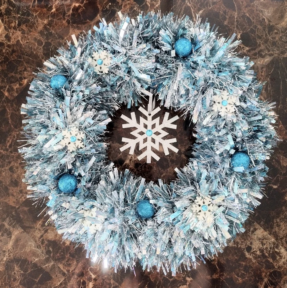 Festive Blue and Silver Holiday Wreath